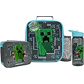 Get Trend Minecraft Lunch Bag, Lunch Box, Water Bottle for Kids 3 Piece Set Bento Box, Insulated Snack Container, Creeper Gifts for Kids (Multi Minecraft)