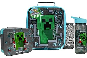 Get Trend Minecraft Lunch Bag, Lunch Box, Water Bottle for Kids 3 Piece Set Bento Box, Insulated Snack Container, Creeper Gifts for Kids (Multi Minecraft)