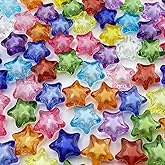 Jmassyang 100 Pcs 15mm Acrylic Star Pony Beads Colorful Clear Loose Spacer Plastic Beads for DIY Necklace Earrings Lanyard Jewelry Making Home Decoration(Mixed Colors)