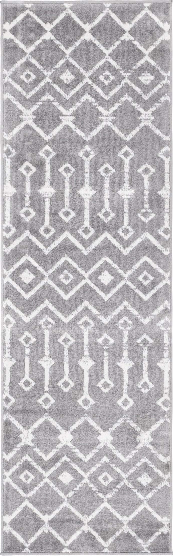 Rugs.com Geometric Kasbah Trellis Collection Rug – 2' x 6' 7 Runner Gray Low Pile Rug Perfect for Li