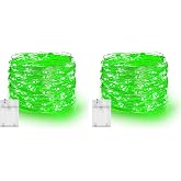 Dazzle Bright Fairy Lights Battery Operated, 2 Pack Total 40FT 120LED Silver Wire Waterproof String Lights, Christmas St. Patrick's Day Decorations for Indoor Outdoor Bedroom Yard Decor, Green
