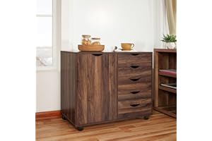 Naomi Home Amy 5 Drawer Chest, Wood Storage Dresser Cabinet with Wheels, Craft Storage Organization, Makeup Drawer Unit for Closet, Bedroom, Office File Cabinet 180 lbs Total Capacity - Brown Oak