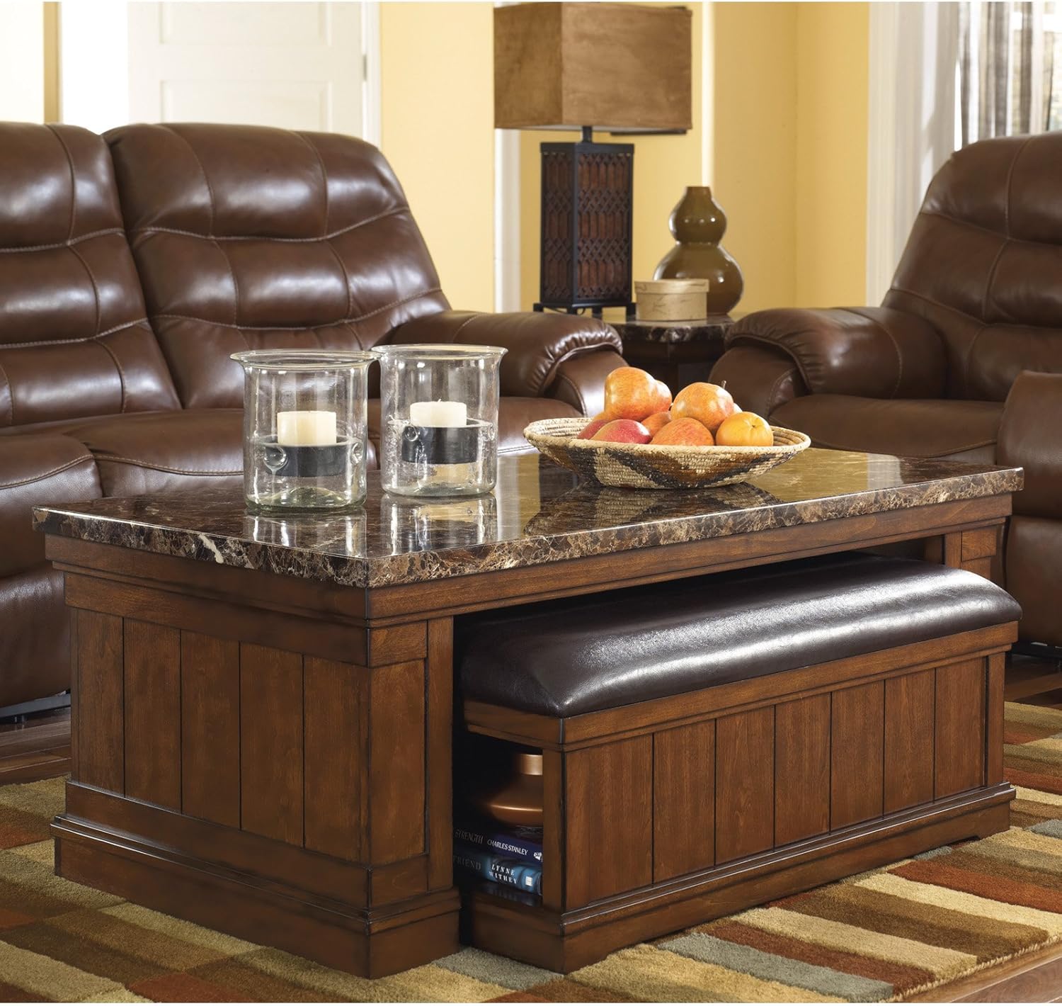 Wood Cocktail Coffee Table with Ottoman, Rectangle Shape