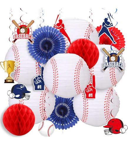 BestoFun 4 PCS Baseball Paper Lanterns Baseball Party