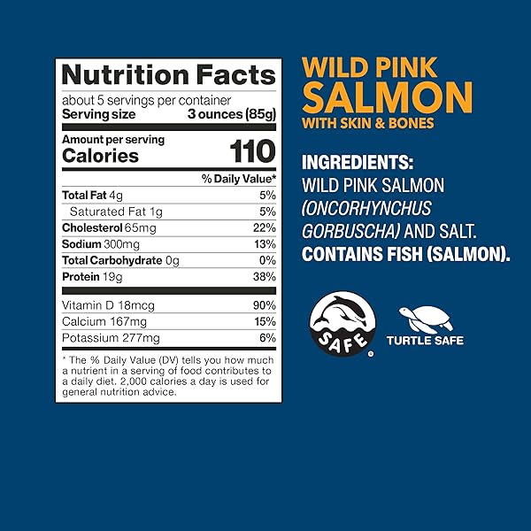 WILD PLANET WILD PINK SALMON WITH SKIN AND BONES, TINNED FISH, CANNED SALMON, SUSTAINABLY WILD-CAUGHT, NON-GMO, KOSHER, GLUTEN FREE, KETO AND PALEO, 14.75 OUNCE SINGLE