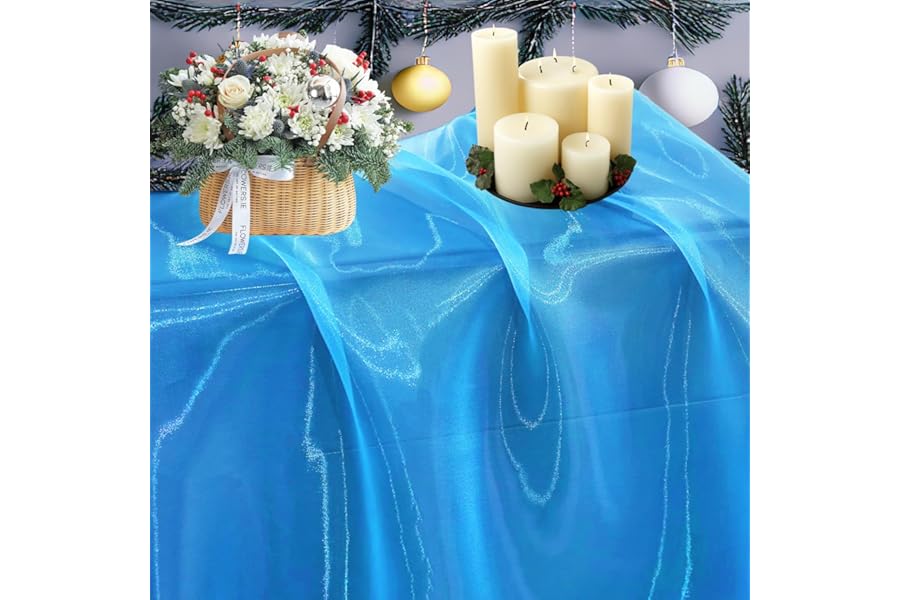 MDS® Pack of 10 Yard Sheer Organza Fabric for Wedding Party Home Event Banquet Decorations, Backdrop Curtain Craft Dress Sewing Fashion DIY Crystal Organza Tulle Fabric Bolt 44” Wide - Blue