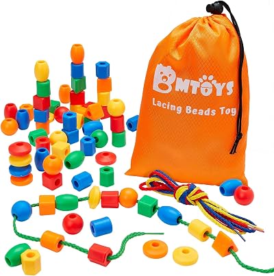 BMTOYS Threading Beads 70 pc Lacing Beads Montessori Toys Travel Bag