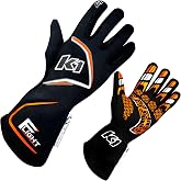 K1 Race Gear K1 Flight Adult Nomex&reg; Auto Racing Gloves SFI 3.3/5 - Black, Flo Orange - Large