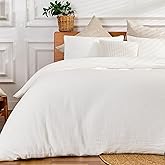 RENEWROOTS Off White Duvet Cover Queen Size, 100% Sandwashed Cotton Soft Queen Duvet Cover Set 3 Pieces with Zipper Clousre & Corner Buttons (Off White, Queen 90 x 90)