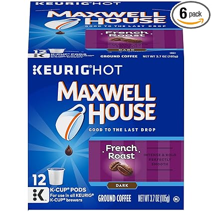 Maxwell House French Roast Dark Roast K Cup Coffee Pods 72 Pods 6 Packs Of 12 Amazon Com Grocery Gourmet Food