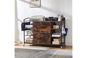 LAYBURST 45" File Cabinet for Home Office, Mobile Office Storage Cabinet with Built-In Power Outlet, 2 Drawer Filing Cabinet with Lock, Shelves, Metal Hook, Storage Bag fits A4/Legal/Letter Size (Wood)