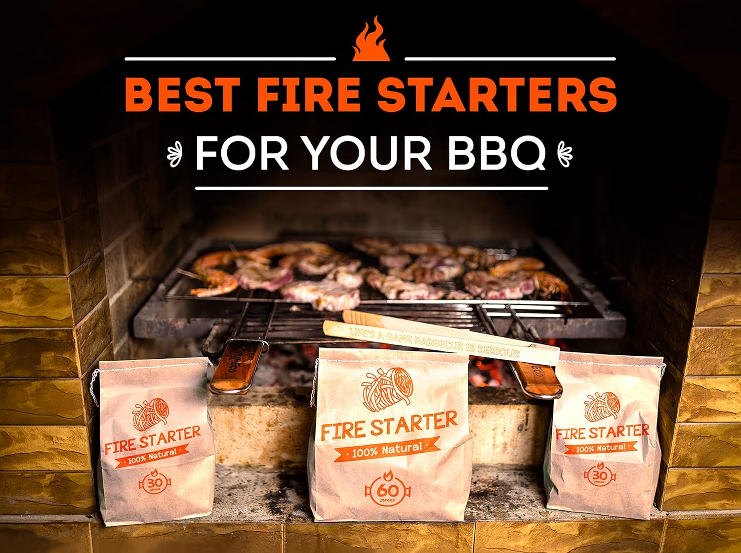 Fire Starters for Fireplace - Charcoal fire Starter - firestarters for Campfires/BBQ and Camp - eco Friendly Packing 30pc : Garden & Outdoor