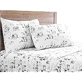 Paseo Road Ranch Life 4 Piece King Western Bed Sheet Set Black, White Cow Cowboy Longhorn Horse Rodeo Print Cotton Rustic Bedding, 1 Flat Sheet, 1 Fitted Sheet, 2 Pillowcases