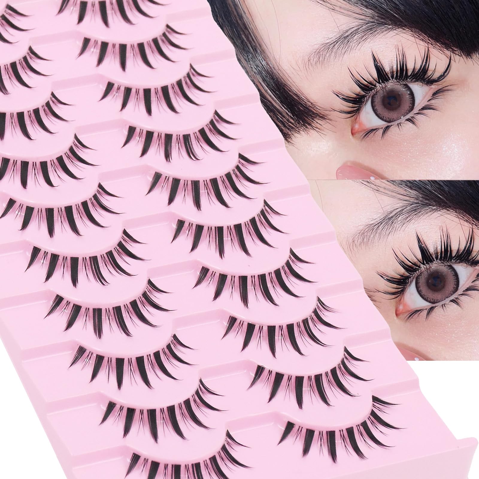 Photo 1 of 10 Pairs Manga Lashes Anime Cosplay Lashes Janpanese Style 16mm Spiky Lashes Extensions Manhua Natural Makeup Look Doll Eye Lashes Daily & Party by AUGENLI (LK02)