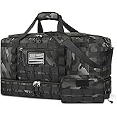 ETRONIK Travel Bag for Men Women, Gym Bag & Tactical Duffle Bags for Travel, Carry on with Toiletry Bag and Shoe Compartment, Weekender Overnight Trip with Wet Pocket for Workout Medical, Black Camo