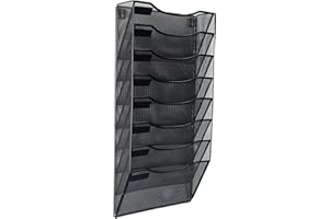 Klickpick Office 8 Sections Hanging Files Wall Mounted Metal Mesh File Document Organizer Magazine Holder Rack Organizer Racks Multipurpose Use to Display Files, Magazine, Newspapers- Black