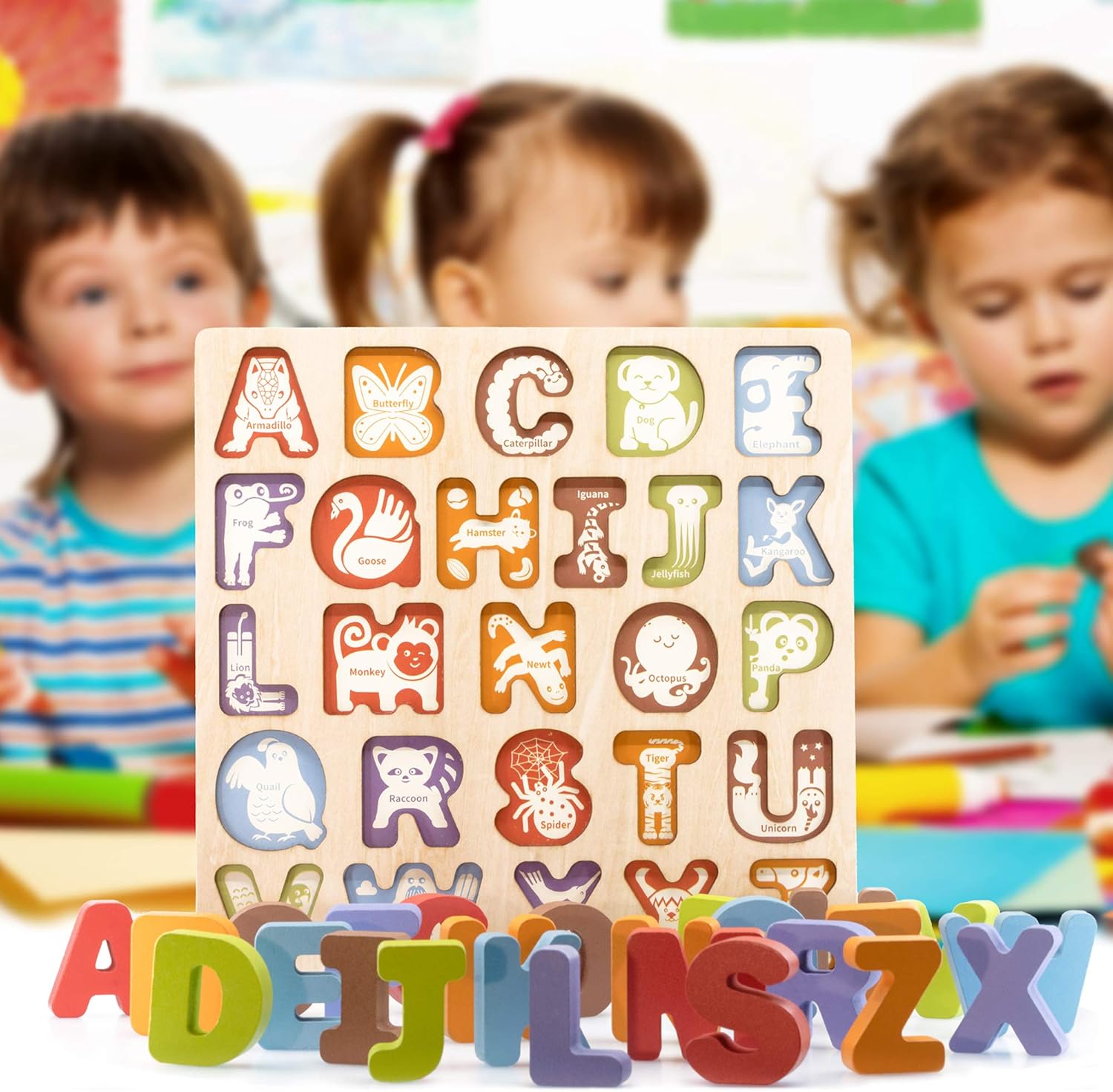 Alphabet Wooden Puzzles, ABC Learning for Toddlers. Educational Toys for 2-5 Years Old. Montessori Toddler Toys. Puzzle Board for Boys & Girls. Preschool Learning. Toddler Activities Kids Toys.: Toys & Games