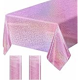 FALIZIFU 2 Pack Light Pink Iridescent Plastic Tablecloth Disposable 54 × 108 Inch Glitter Holographic Foil Table Cloth Plastic Laser Rectangle Table Cover for Birthday Wedding Disco Party
