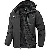 MAOYSSEN Men's Waterproof Ski Jacket — Padded Warm Lined Winter Jacket, Detachable-Hood Parker Windproof Jacket