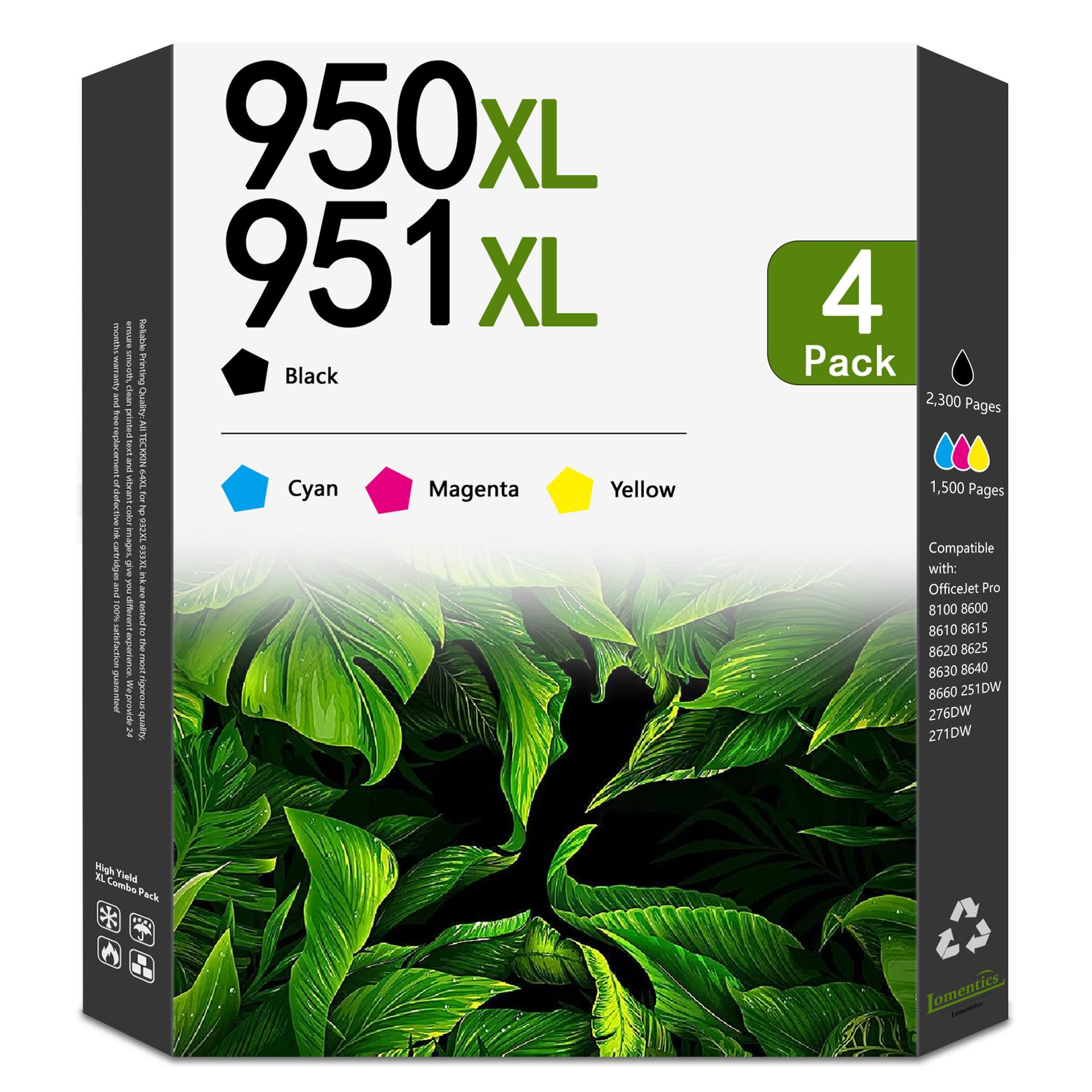 Photo 1 of 950XL 951XL Ink Cartridge 4-Pack(Black/Cyan/Magenta/Yellow) - Replacement for HP 950XL and 951XL Ink Cartridges Combo Pack Compatible for OfficeJet Pro 8100 8600 8610 8615 8620 8630 8640 Printer