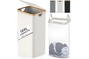 110L Laundry Hamper with Lid - CHAMUTY Large Laundry Basket, Clothes Hampers for Laundry, Dirty Clothes Hamper, Foldable & Space Saving (Beige)