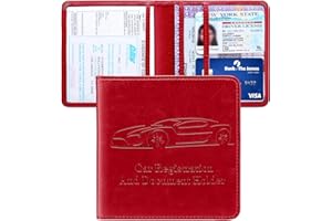 Peisicne Registration and Insurance Card Holder, Vehicle Glove Box Car Organizer with Magnetic Closure, Interior Car Accessories for Documents, Cards, License Storage, 1-Pack Red