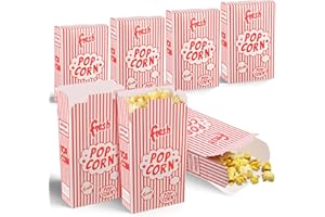 JOSOJOOU 100 Pack Popcorn Containers, 1.25 oz Popcorn Boxes, Red and White Striped Close-Top Cardboard Pop Corners Bags Individual Servings for Party, Movie Night