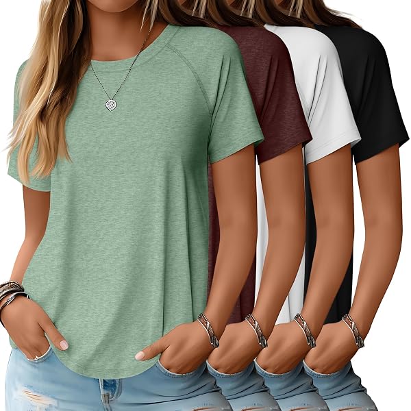 Huukeay Women's V-Neck Tops 2-Pack - Short Sleeve, Loose Fit, Rayon Spandex Blend, Casual & Work Blouses - View #5