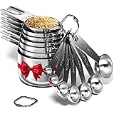 Stainless Steel Measuring Cups and Spoons Set of 16 Pieces — 7 Nesting Cups and 7 Stackable Spoons + 2 D Rings — Professional