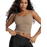 ODODOS Women's Seamless Crop Tank Top – Double Strap Rib-Knit Soft Lightweight Camisole for Yoga, Workout & Everyday Wear