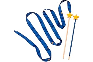 Sarah's Silks Starry Night Streamer - 8 Foot Long Ribbon Wand for Kids Dance, Baton Stick Twirling and Rhythmic Gymnastics. Bright Colored 100% Silk Ribbon and Wooden Birch Handle Party Pack 2 Pieces