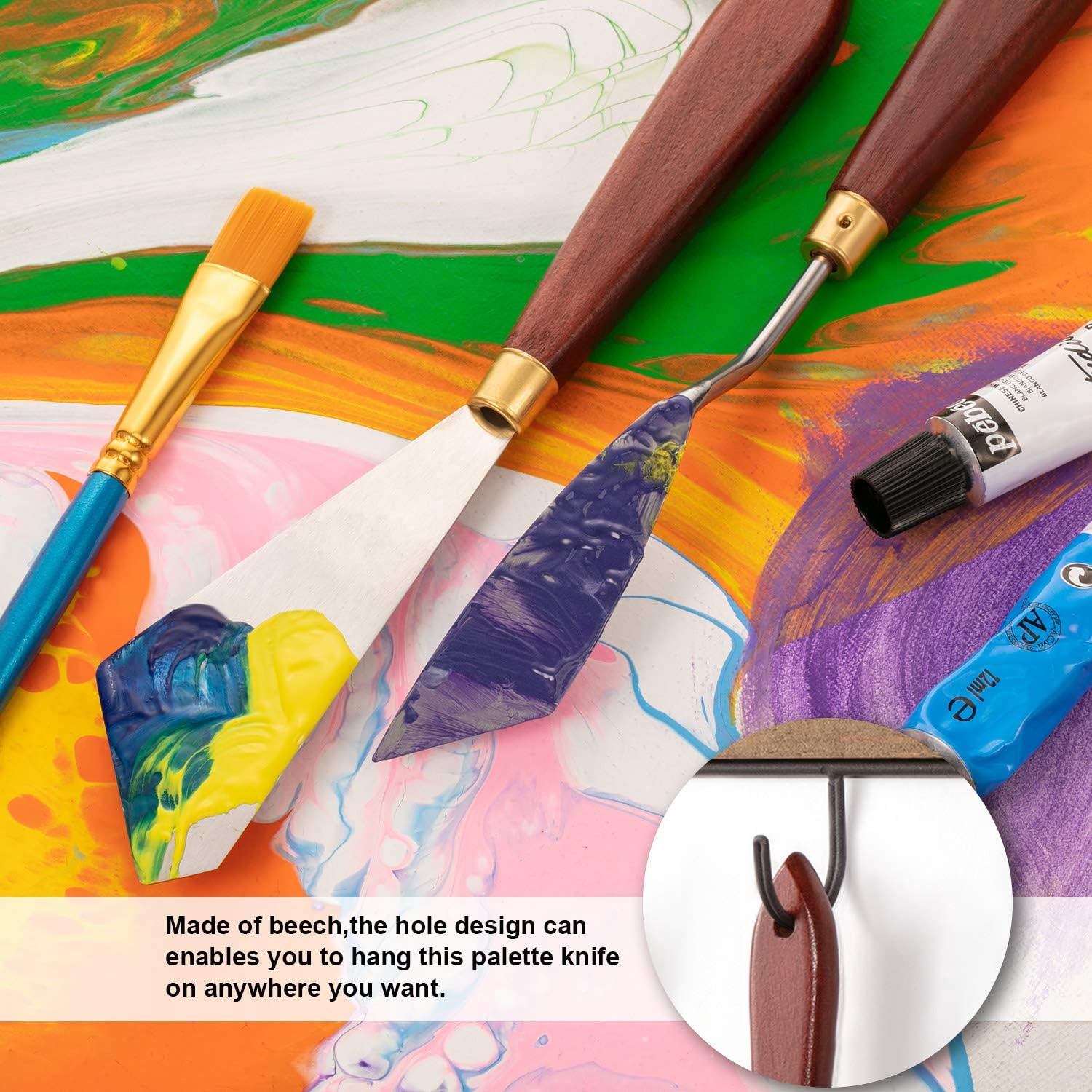 7 Pieces Painting Knife Set Painting Mixing Scraper Stainless Steel Spatula Palette Knife for Oil Painting Supplies