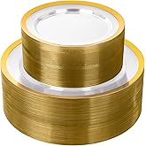 supernal 120pcs Clear and Gold Plastic Plates Disposable Fancy Plates Heavy Duty Gold Plastic Dinneware Include Dinner and Dessert Perfect for Party Wedding and Birthday