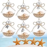 Jenaai 6 Pcs Coastal Summer Beach Ornaments for Christmas Tree 2.36 Inch Nautical Glass Ball Ocean Sand Jar Christmas Hanging Ornaments with Seashell for Xmas Tree Decorations Wedding Party Favors