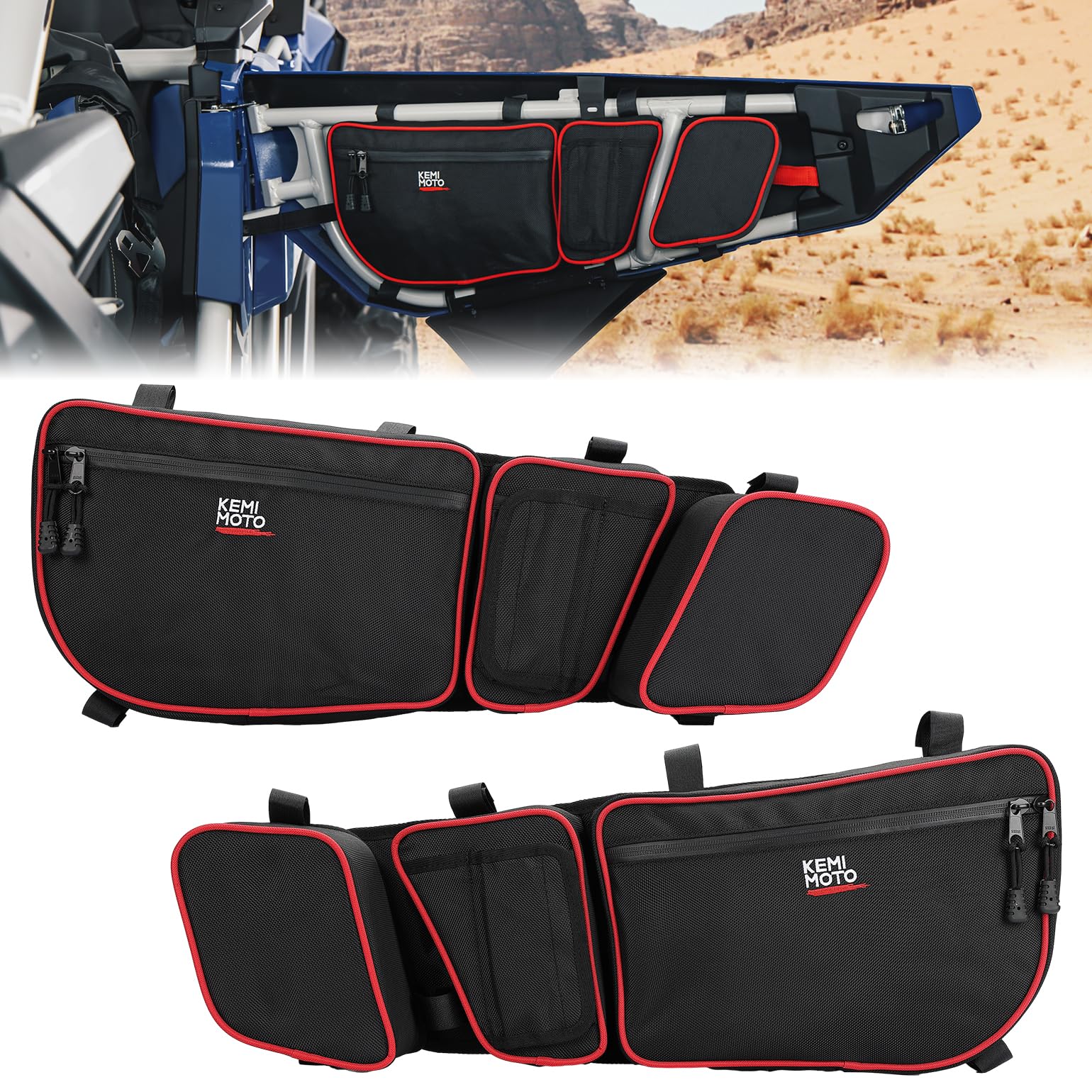 Photo 1 of KEMIMOTO X3 Front Door Bags Red, Compatible with Can-Am Maverick X3 MAX 2017-2025, Upper Door Storage Bags with Removable Knee Pad and Cup Holder