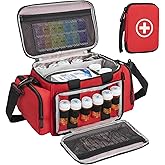 OUUTMEE Medicine Storage Bag, Pill Bottle Organizer with Portable Small Pouch, Medication Bottle Organizer Empty with Shoulder Strap for Home Storage and Travel