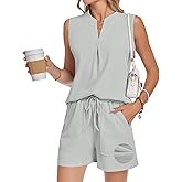AUSELILY Women's Two Piece Sets Waffle Knit Summer V Neck Sleeveless Pleated Shorts Set Matching Sets Women Clothing 2026