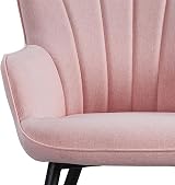 Yaheetech Modern Tub Chair Pink Linen Fabric Armchair with Curved Back view 9