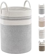 YOUDENOVA Cotton Rope Basket Large 58L 50cm x 38cm Grey with Handles