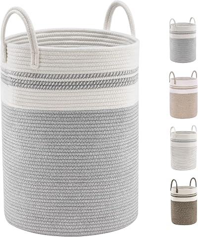 YOUDENOVA Cotton Rope Basket Large 58L 50cm x 38cm Grey with Handles