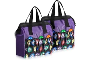 Sweetude 2 Pcs Bingo Dauber Tote Bag Handle and Zipper Bingo Bag with 6 External Pockets and 3 Internal Pockets(Purple)