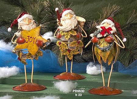 Idea Natale.Idea Natale Statuetta Babbo Natale Stilizzato Con Foglie Dispinibile Con Stella Ghirlanda O Cesto Altezza 23cm Amazon It Casa E Cucina