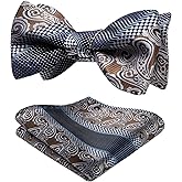 HISDERN Bow Ties for Men Paisley Bowties Mens Self Tie Bow Tie and Pocket Square Set Formal Tuxedo Wedding Bowtie
