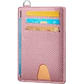 Mayski Slim Wallet, Credit Card Holder for Women, Minimalist Front Pocket RFID Blocking Card Cases, Small Wallet Women Men(Litchi Pink)