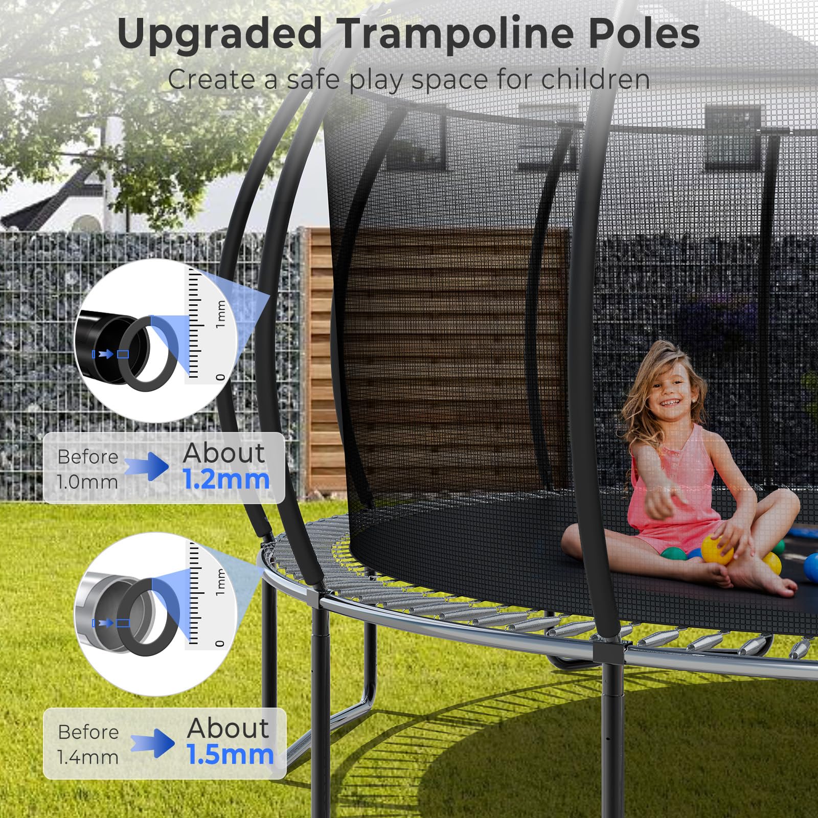 Lyromix Large Outdoor Trampoline with Basketball Hoop, 10-16FT with Lights for Kids and Adults, Recreational Trampoline with Sprinkler and Stakes