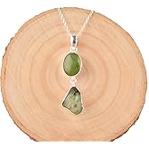 GEMSLOGY Natural Real Raw Tourmaline-Nephrite Crystals Bezel Pendant Necklace, Birthstone, Healing Rough Gemstone, Birthday, Mothers Day Gift Jewelry, Occasion Wear, Gift for Her (tourmaline-nephrite)