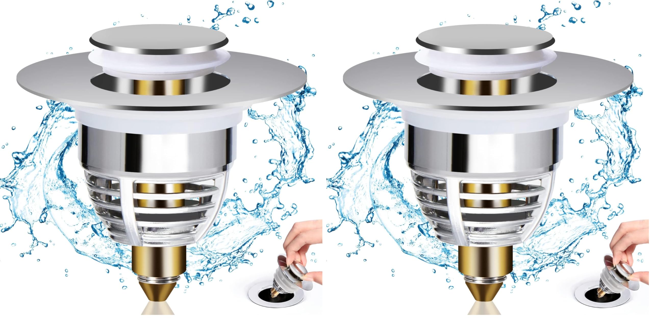 Diboniur Universal Sink Stopper, Stainless Pop up Bidet Plug for Bathtub, Kitchen, Basin (32-42mm) (Pack of 2)