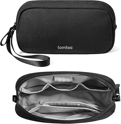 tomtoc Elektronik Organizer Tasche, Wasserresistent EDC Zubehör Kabeltasche, Tragbar Kabelorganizer Tech Pouch Bag für Handy Netzteil, Ladekabel, Ladestecker, Powerbank, Festplatte, Schwarz