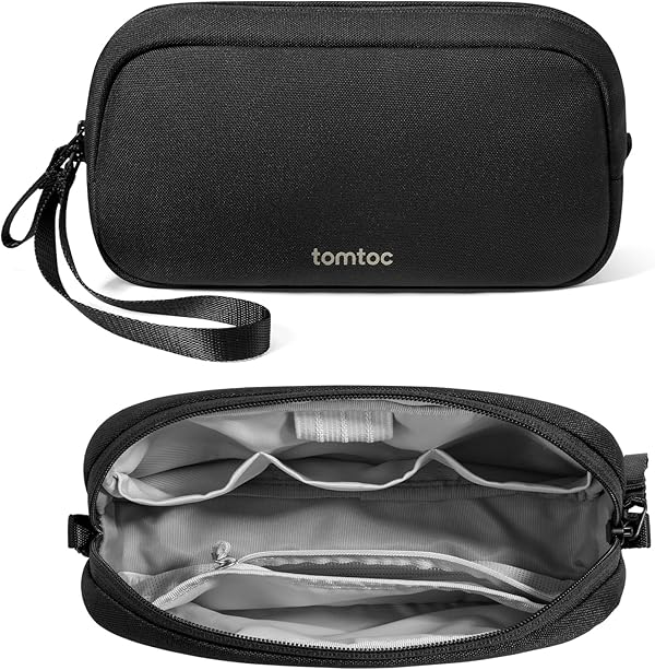 tomtoc Elektronik Organizer Tasche, Wasserresistent EDC Zubehör Kabeltasche, Tragbar Kabelorganizer Tech Pouch Bag für Handy Netzteil, Ladekabel, Ladestecker, Powerbank, Festplatte, Schwarz