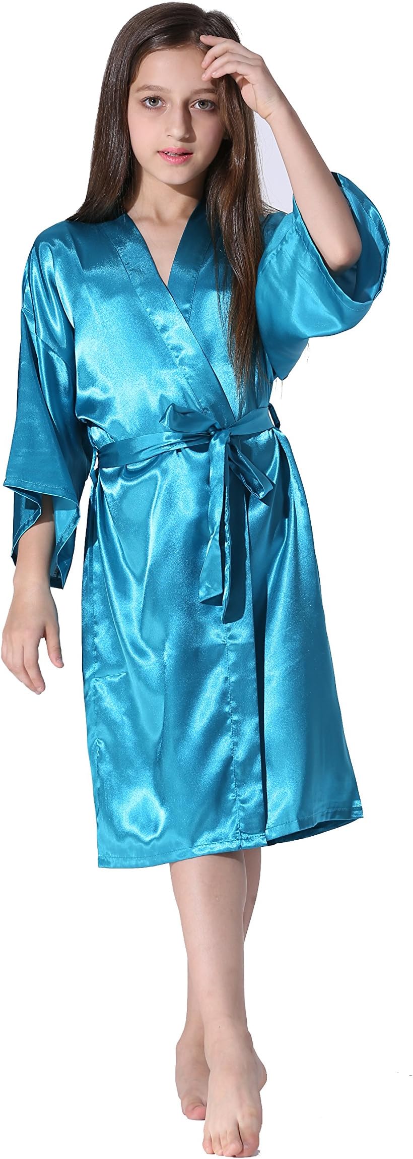 Vogue Forefront Girls' Satin Plain Kimono Robe Bathrobe Nightgown